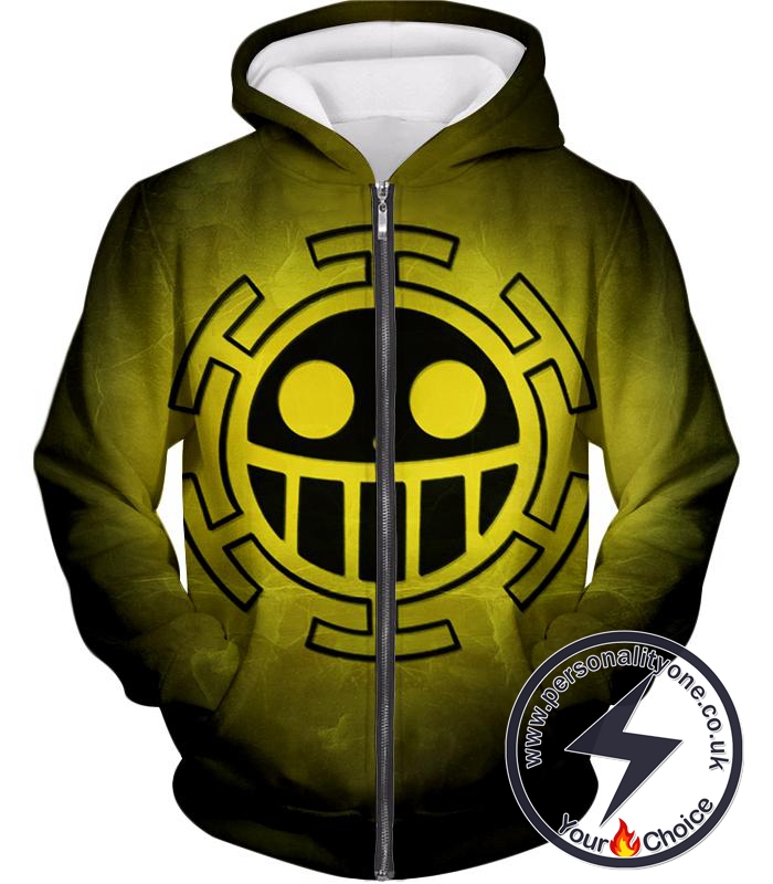 One Piece Amazing Pirate Crew Heart Pirates Cool Flag Logo Zip Up Hoodie